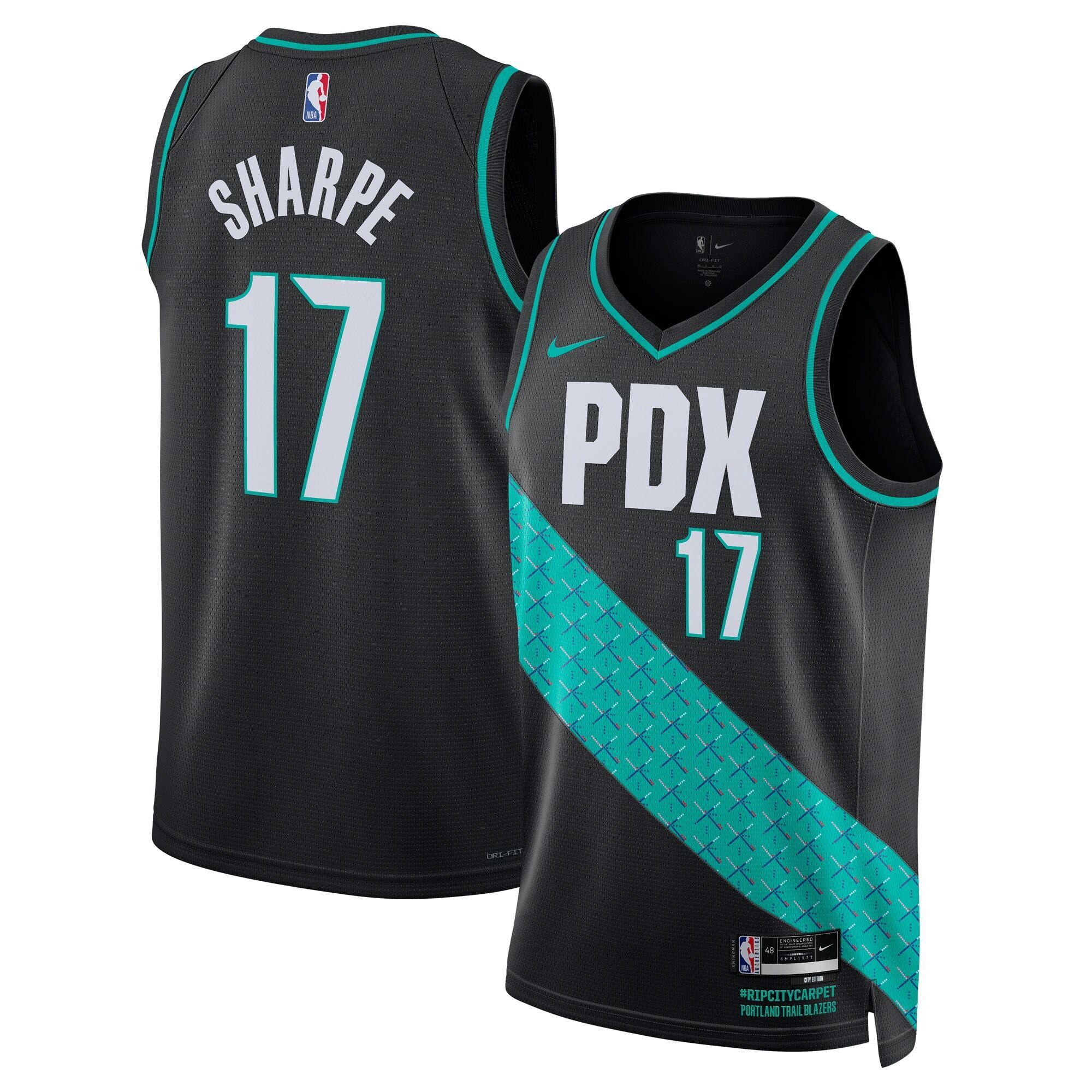 Camiseta Portland Trail Blazers Nike City Edition Swingman 2025/26 - Nera - Shaedon Sharpe - Unisex