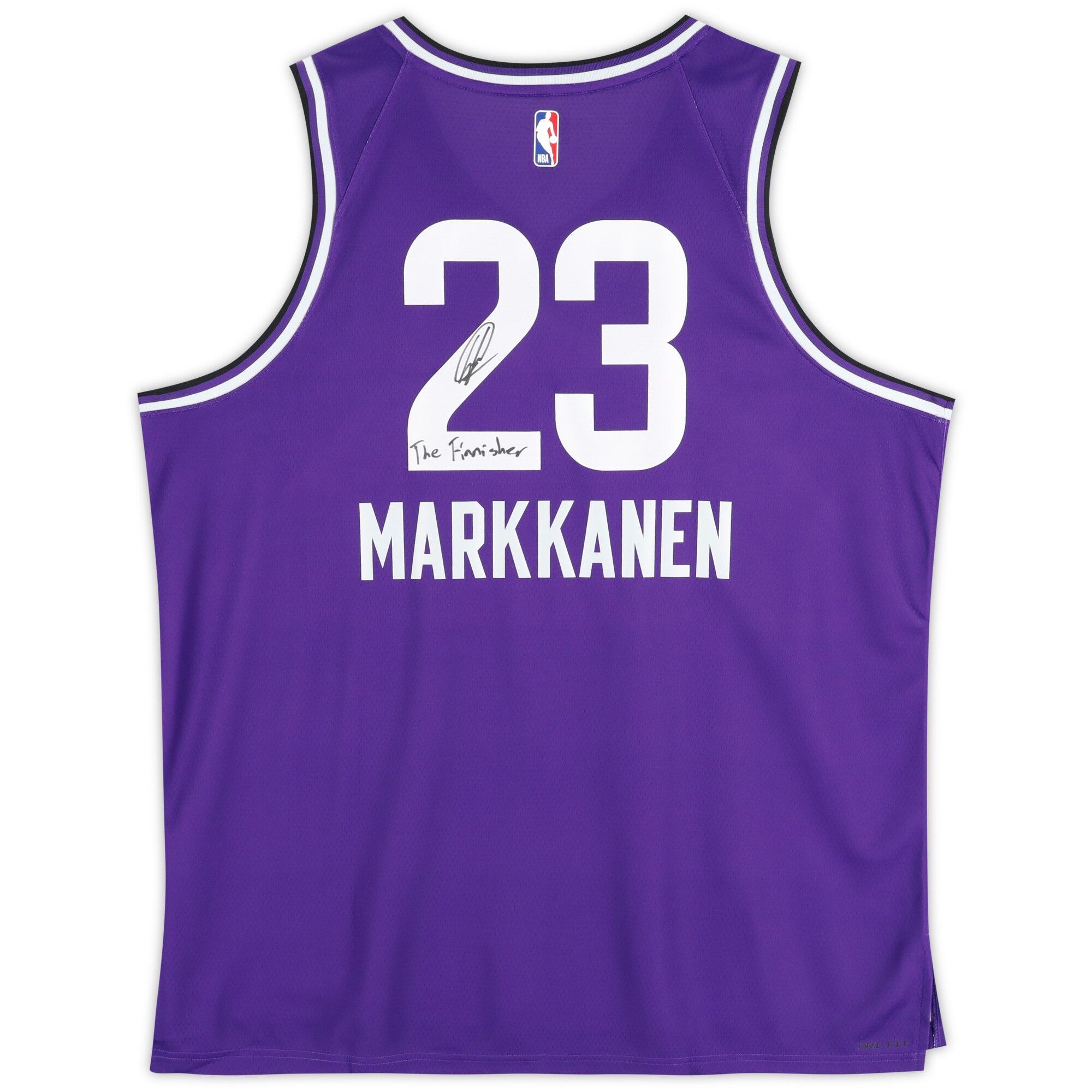 Camiseta Nike City Swingman Púrpura 2023-34 autografata da Lauri Markkanen degli Utah Jazz con dedica