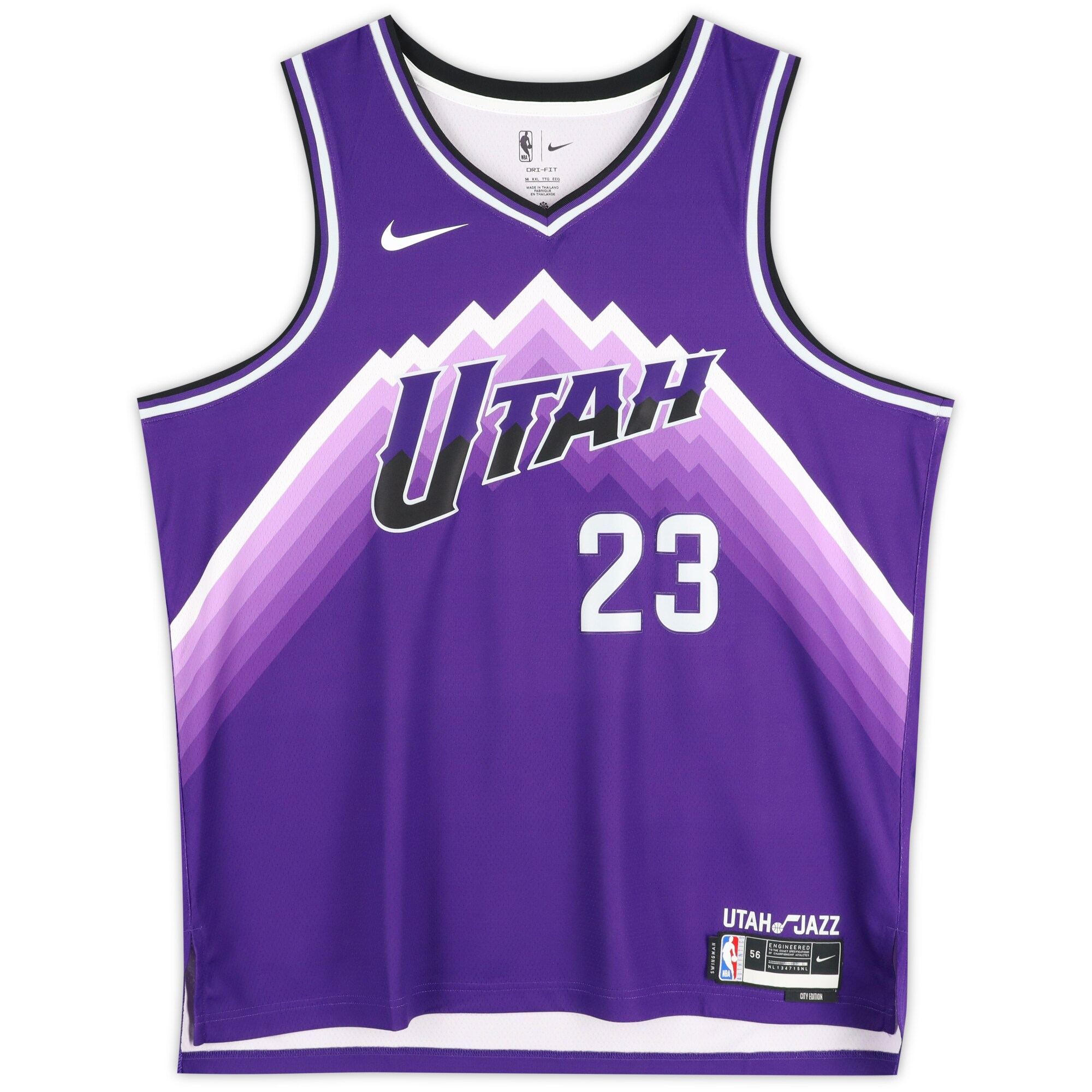 Camiseta Nike City Swingman Púrpura 2023-34 autografata da Lauri Markkanen degli Utah Jazz con dedica