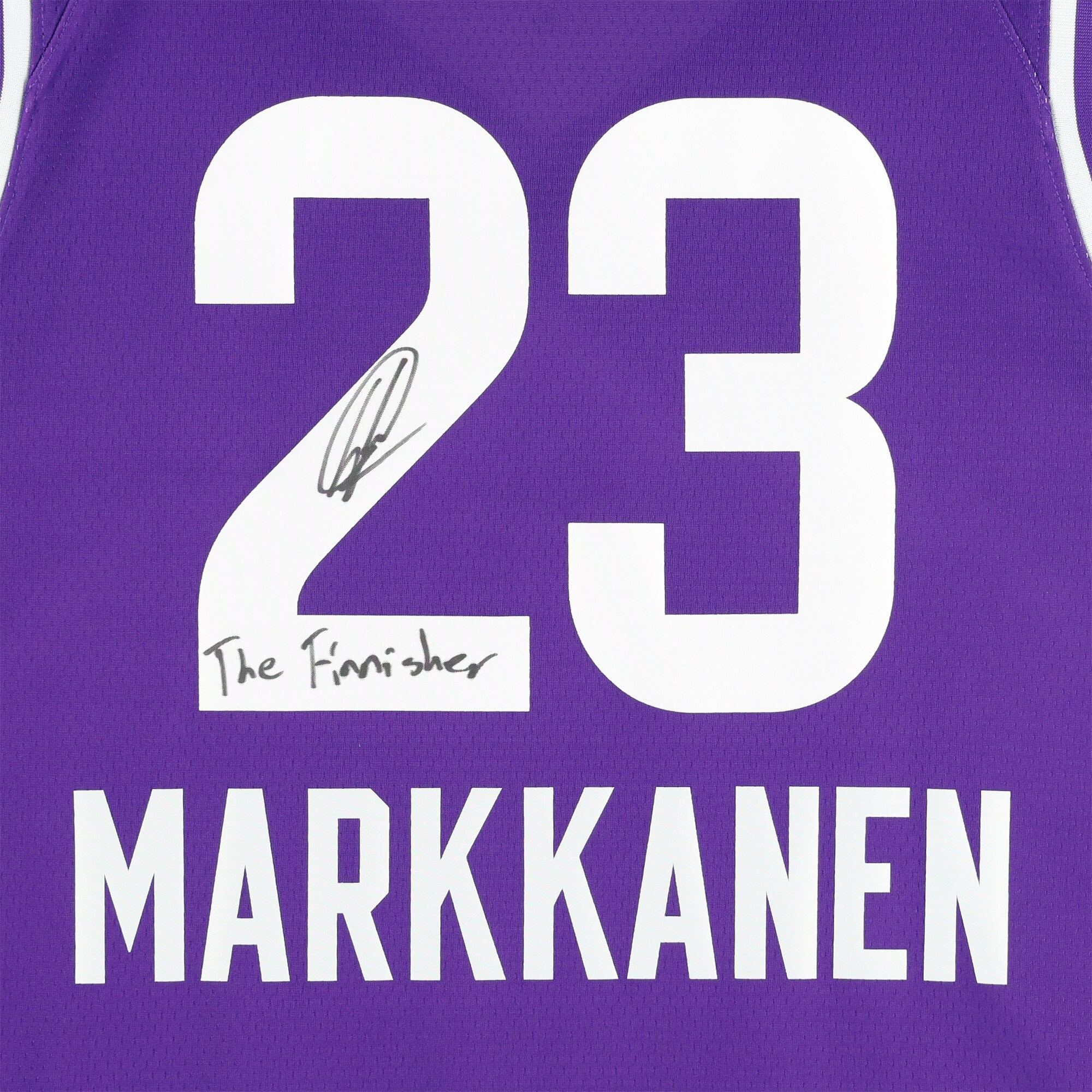 Camiseta Nike City Swingman Púrpura 2023-34 autografata da Lauri Markkanen degli Utah Jazz con dedica