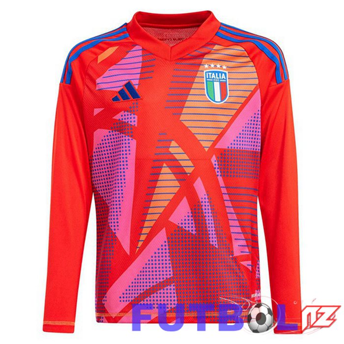Camiseta Nacional Italia Portero Manga Larga Rojo UEFA Euro 2024