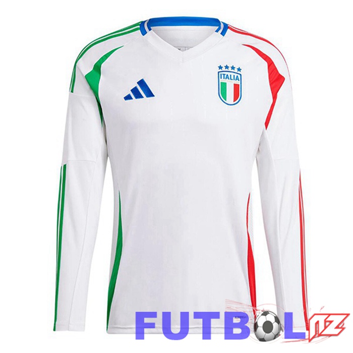 Camiseta Nacional Italia Segunda Manga Larga Blanco UEFA Euro 2024