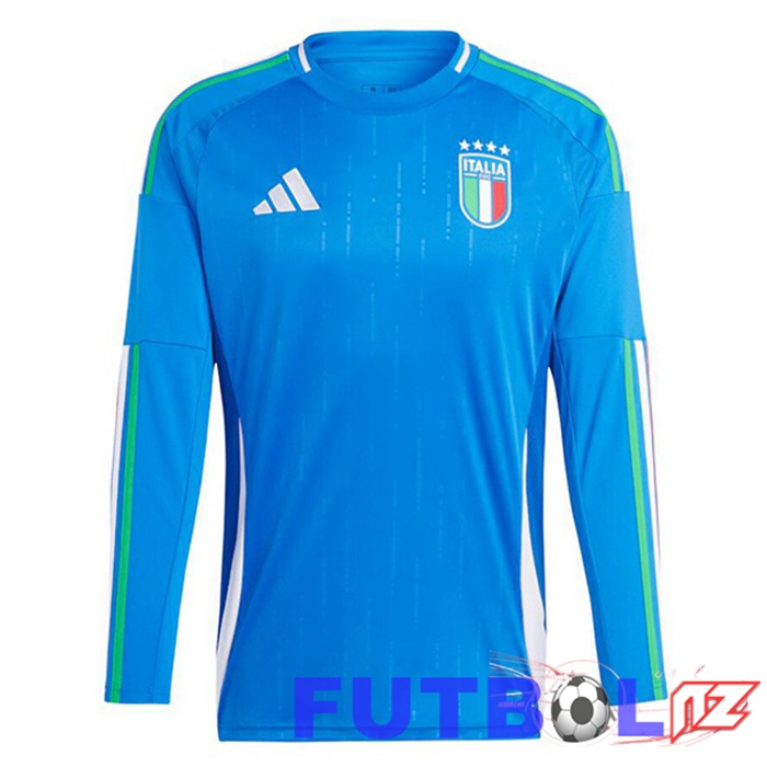 Camiseta Nacional Italia Primera Manga Larga Azul UEFA Euro 2024
