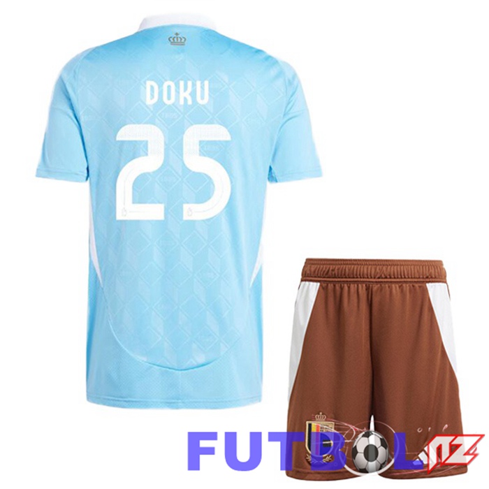Camiseta Nacional Bélgica (DOKU 25) Ninos Segunda Azul UEFA Euro 2024