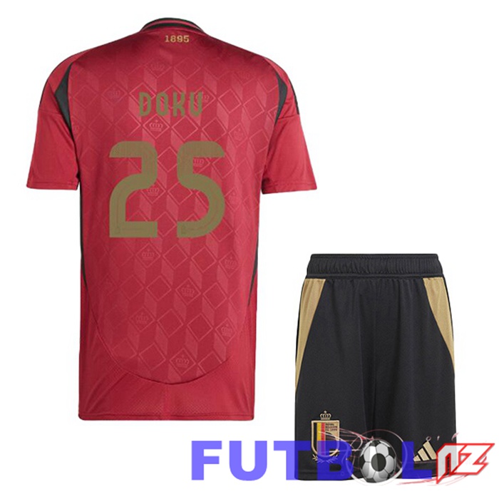 Camiseta Nacional Bélgica (DOKU 25) Ninos Primera Rojo UEFA Euro 2024
