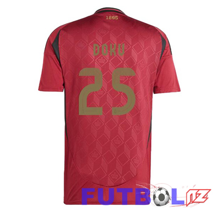 Camiseta Nacional Bélgica (DOKU 25) Primera Rojo UEFA Euro 2024