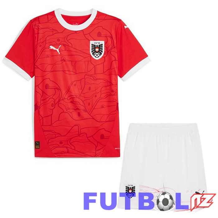 Camiseta Nacional Austria Ninos Primera Rojo 2024/2025 Camiseta Nacional Austria Ninos Primera Rojo 2024/2025
