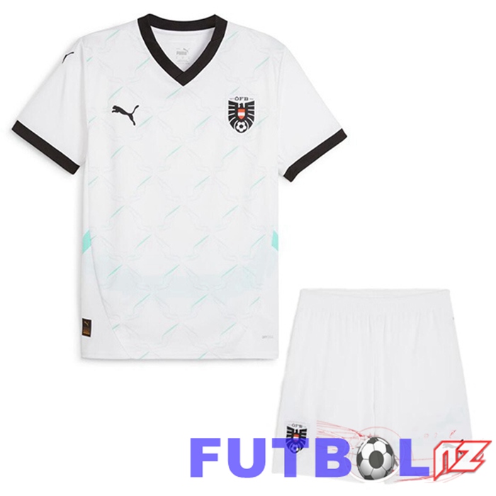 Camiseta Nacional Austria Ninos Segunda Blanco 2024/2025 Camiseta Nacional Austria Ninos Segunda Blanco 2024/2025