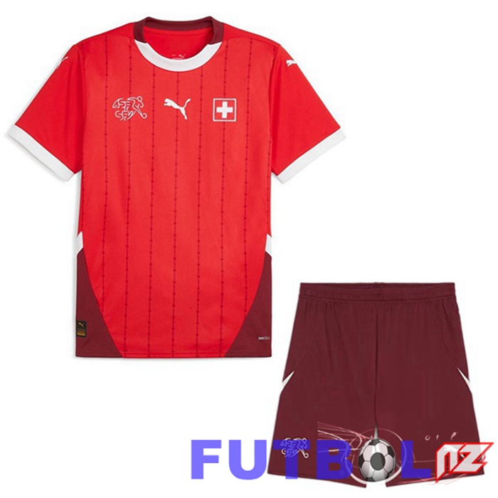 Camiseta Nacional Suiza Ninos Primera Rojo UEFA Euro 2024
