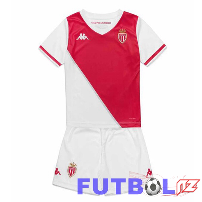 Camisetas De Futbol AS Monaco Ninos Primera Blanco Rojo 2024/2025