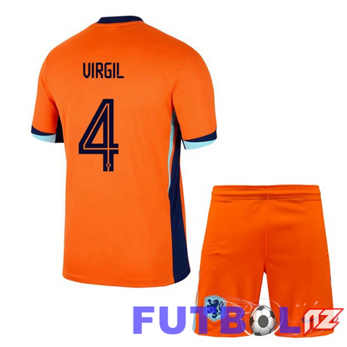 Camiseta Equipe Países Bajos (VIRGIL 4) Ninos Primera Naranja 2024/2025