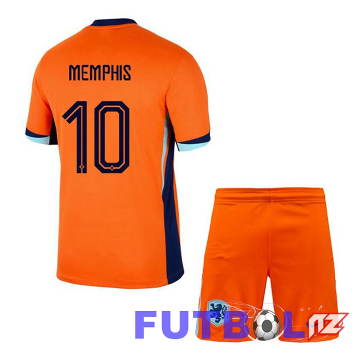 Camiseta Equipe Países Bajos (MEMPHIS 10) Ninos Primera Naranja 2024/2025