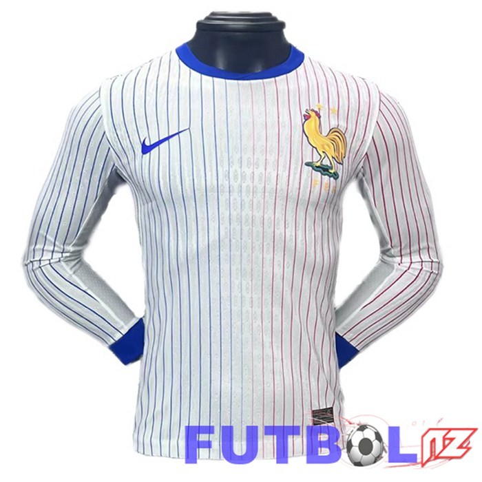 Camiseta Nacional Francia Segunda Manga Larga Blanco UEFA Euro 2024