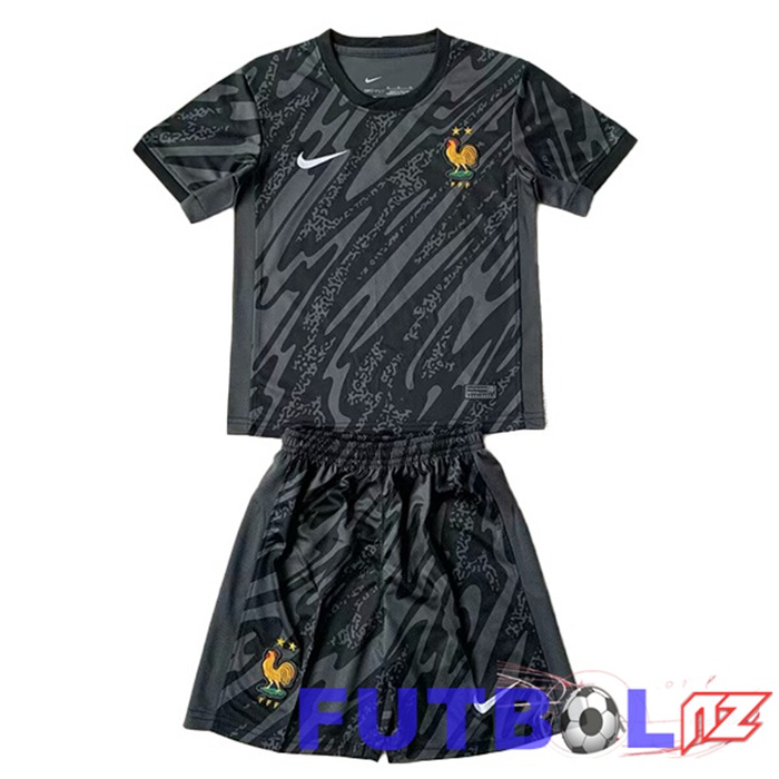 Camiseta Equipe Francia Ninos Portero Negro UEFA Euro 2024