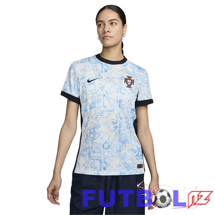 Camiseta Equipe Portugal Mujer Segunda Azul Blanco UEFA Euro 2024