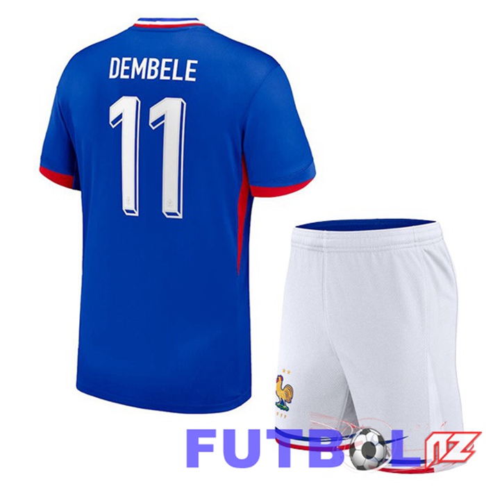 Camiseta Equipe Francia (DEMBELE 11) Ninos Primera Azul UEFA Euro 2024