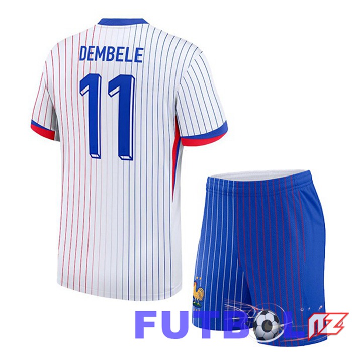Camiseta Equipe Francia (DEMBELE 11) Ninos Segunda Blanco UEFA Euro 2024