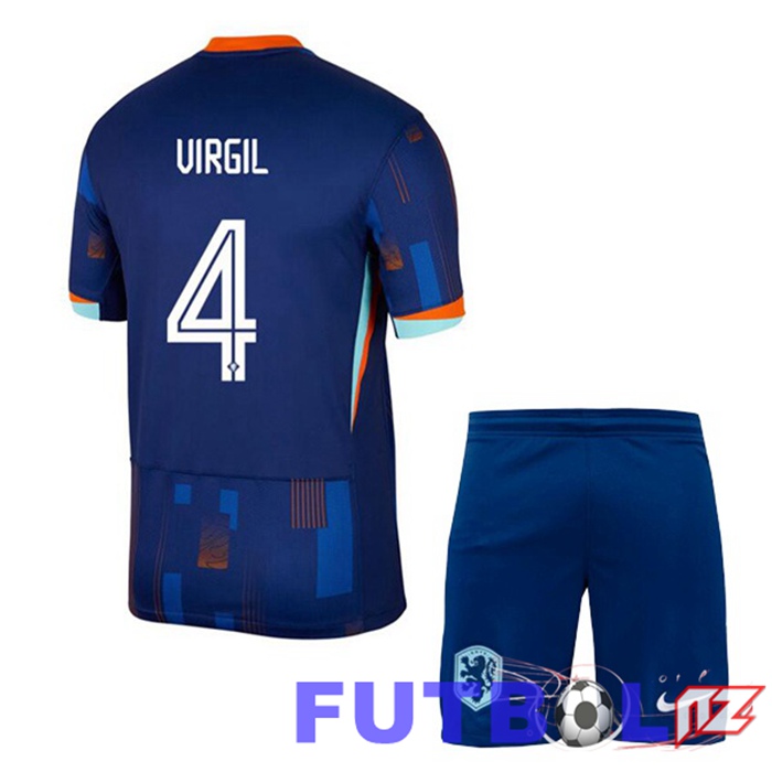 Camiseta Equipe Países Bajos (VIRGIL 4) Ninos Segunda Azul Real UEFA Euro 2024