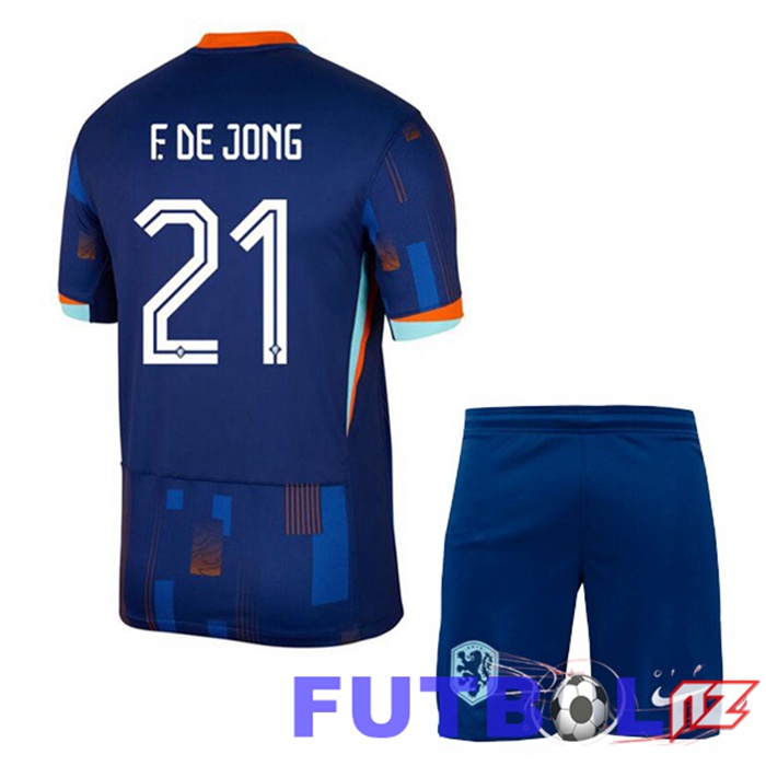 Camiseta Equipe Países Bajos (F. De JONG 21) Ninos Segunda Azul Real UEFA Euro 2024