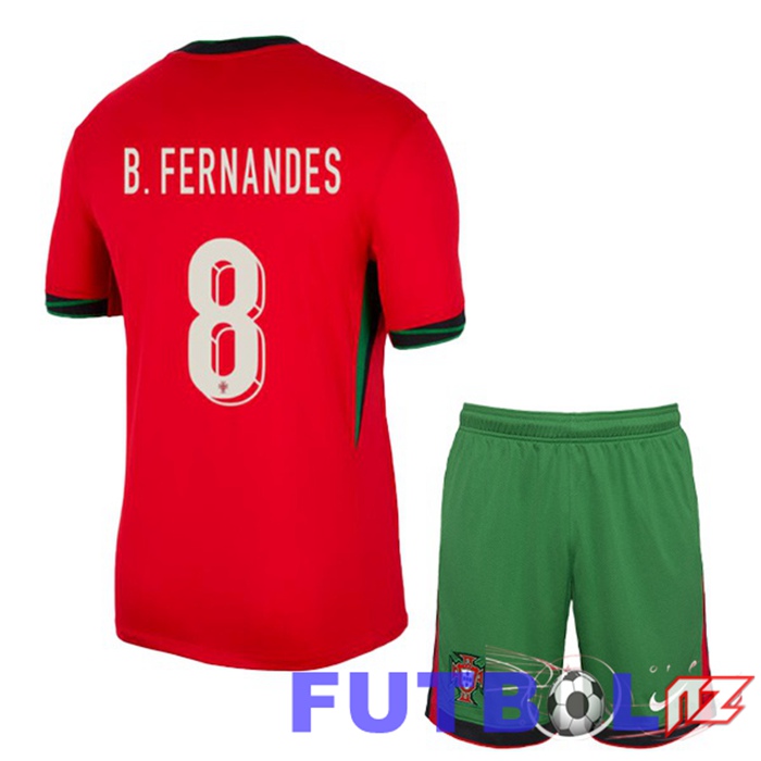 Camiseta Equipe Portugal (B. FERNANDES 8) Ninos Primera Rojo UEFA Euro 2024