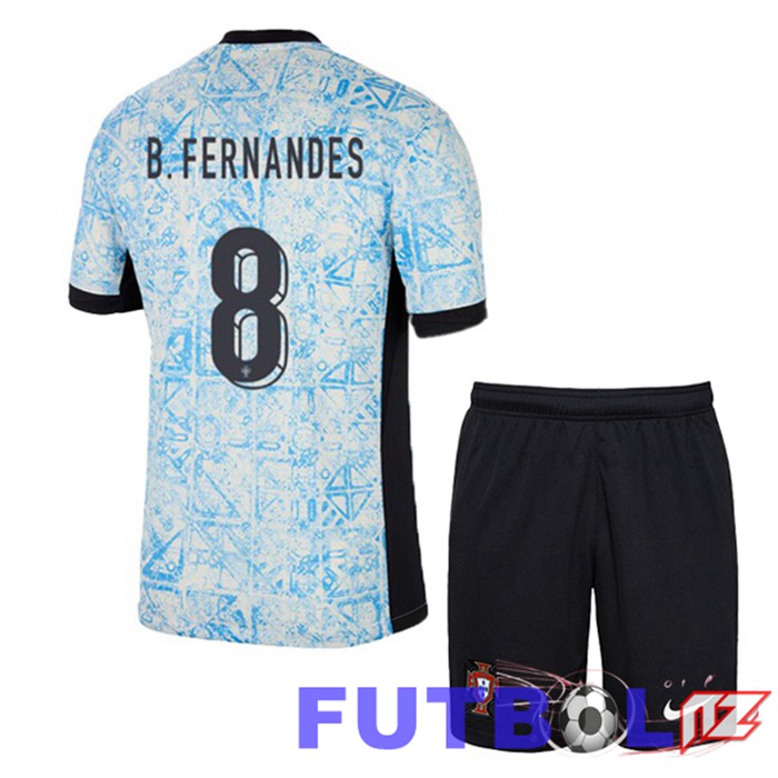 Camiseta Equipe Portugal (B. FERNANDES 8) Ninos Segunda Azul Blanco UEFA Euro 2024