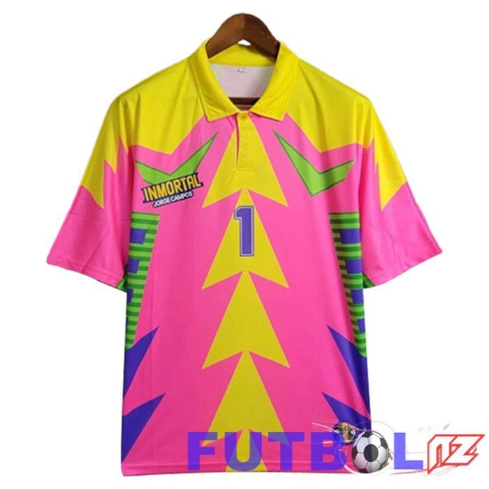 Camisetas De Futbol México Retro Portero Rosa/Amarillo