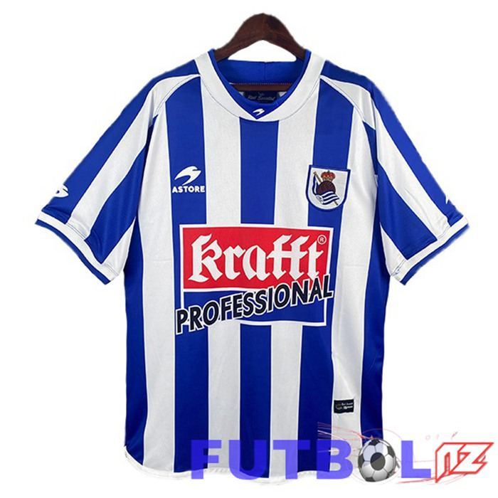 Camisetas De Futbol Real Sociedad Retro Primera Blanco Azul 2002-2003