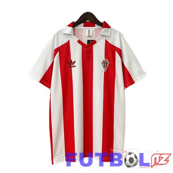 Camisetas De Futbol Sporting Gijon Retro Primera Blanco Rojo 1986-1987
