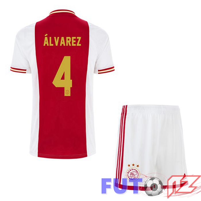 Camiseta AFC Ajax (Álvarez 4) Ninos Primera Blanco Rojo 22/23
