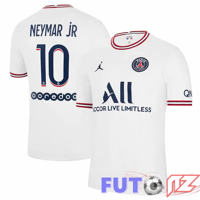 Camiseta Jordan Paris PSG (Neymar Jr 10) Mujer Cuatro Blanco 2021/2022