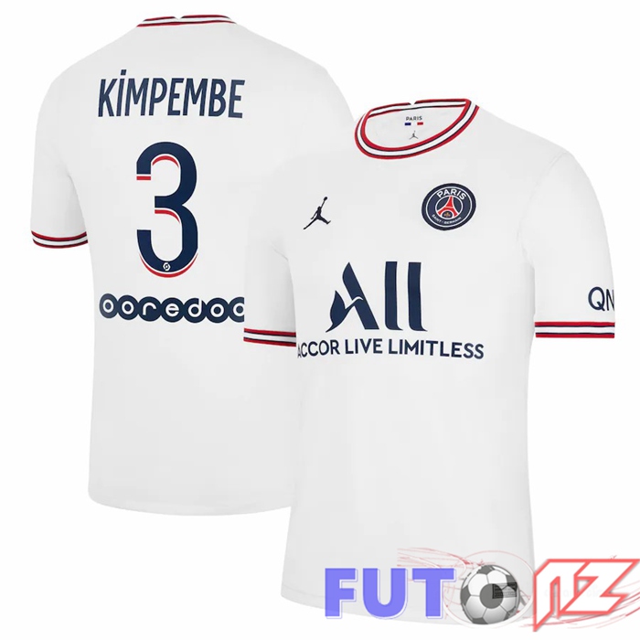 Camiseta Jordan Paris PSG (Kimpembe 3) Mujer Cuatro Blanco 2021/2022