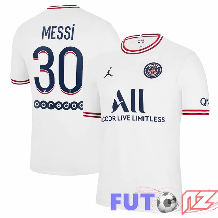 Camiseta Jordan Paris PSG (Messi 30) Mujer Cuatro Blanco 2021/2022