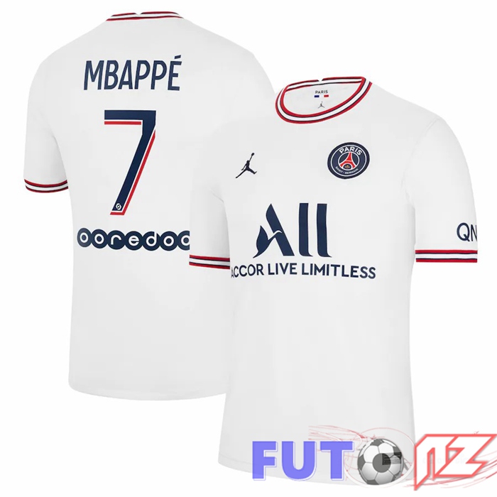 Camiseta Jordan Paris PSG (Mbappé 7) Mujer Cuatro Blanco 2021/2022