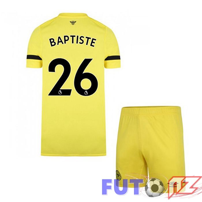 Camiseta Brentford FC (BAPTISTE 26) Ninos Segunda Amarillo 2021/22