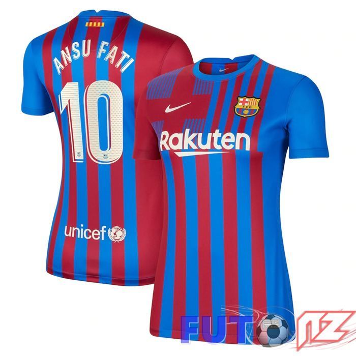 Camiseta FC Barcelona (ANSU FATI 10) Mujer Primera Rojo/Azul 2021/2022
