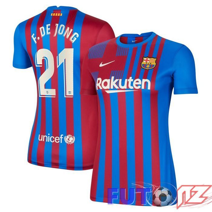 Camiseta FC Barcelona (F. De Jong 21) Mujer Primera Rojo/Azul 2021/2022