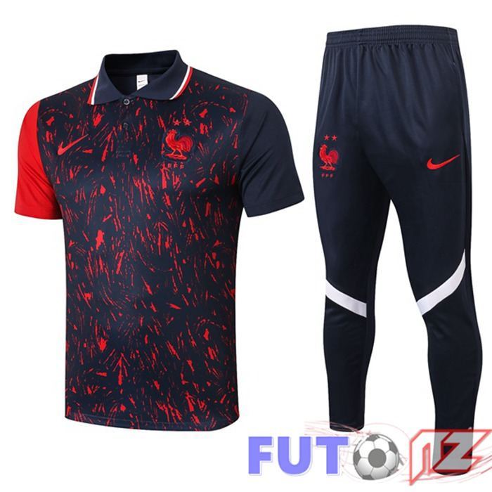 Camiseta Polo Francia + Pantalones Negro Rojo 2021/2022