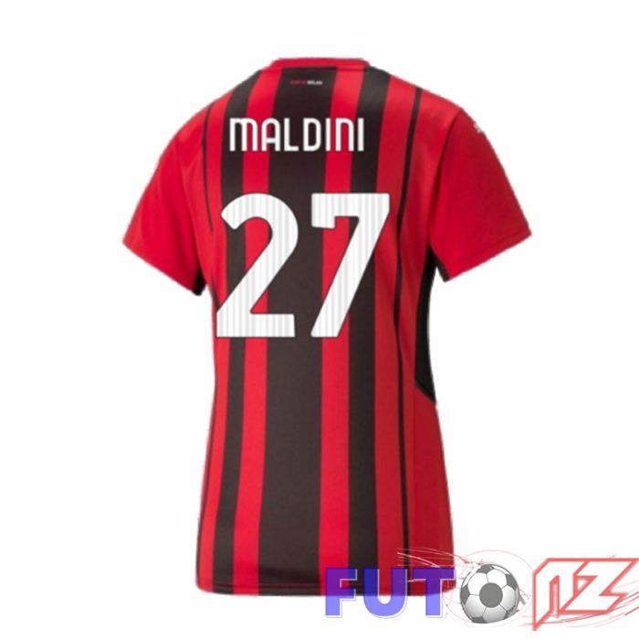 Camiseta AC Milan（MALDINI 27）Mujer Primera Rojo/Negro 2021/2022
