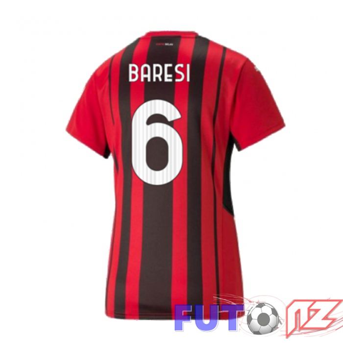 Camiseta AC Milan（BARESI 6）Mujer Primera Rojo/Negro 2021/2022
