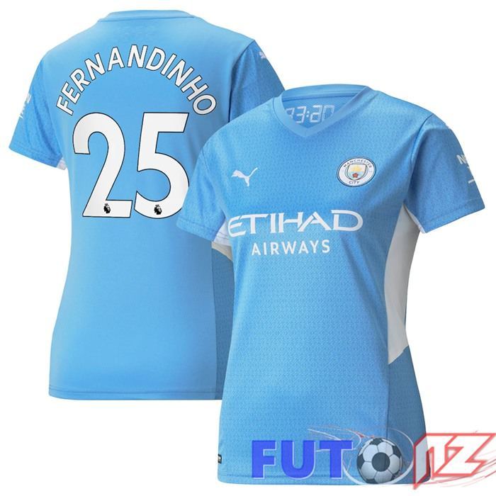 Camiseta Manchester City (FERNANDINHO 25) Mujer Primera Azul Clair 2021/2022
