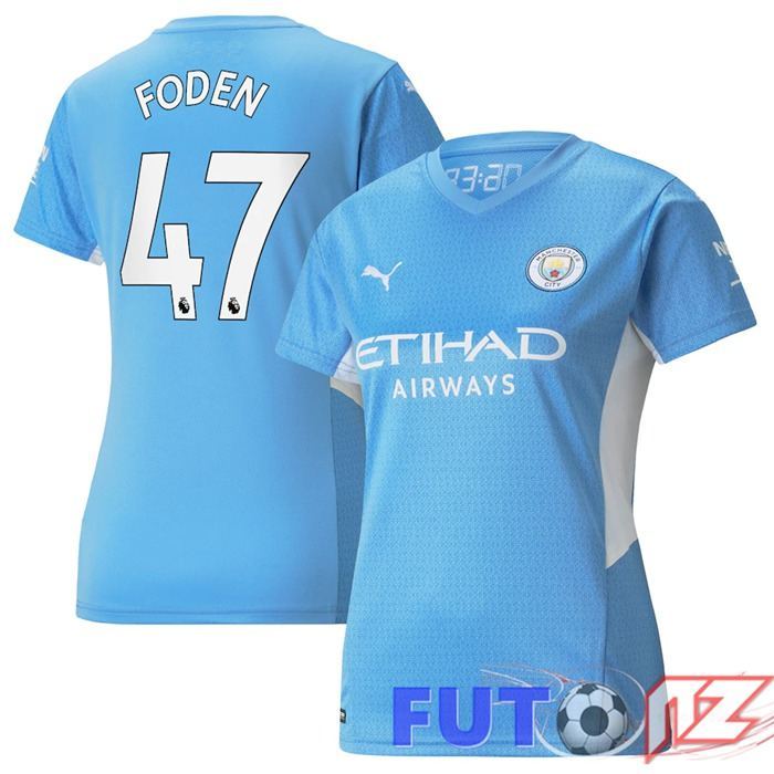 Camiseta Manchester City (FODEN 47) Mujer Primera Azul Clair 2021/2022