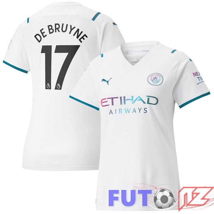 Camiseta Manchester City (DE BRUYNE 17) Mujer Segunda Blanco 2021/2022