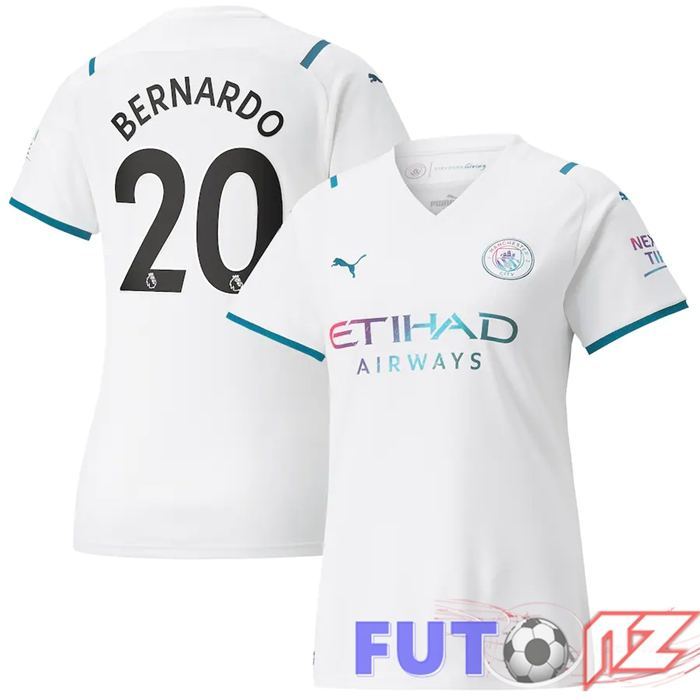 Camiseta Manchester City (Bernardo 20) Mujer Segunda Blanco 2021/2022