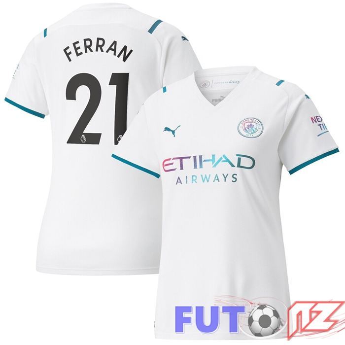 Camiseta Manchester City (FERRAN 21) Mujer Segunda Blanco 2021/2022