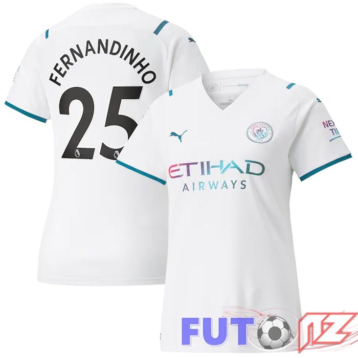 Camiseta Manchester City (FERNANDINHO 25) Mujer Segunda Blanco 2021/2022