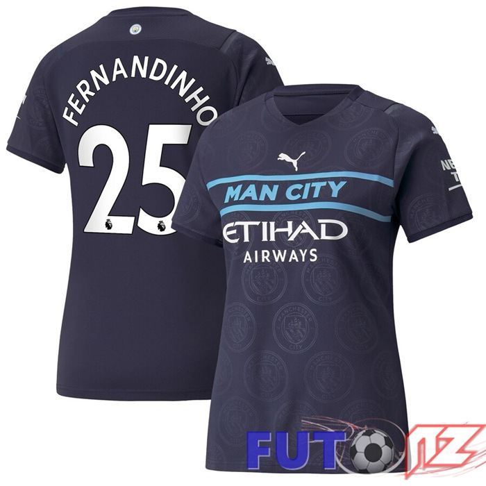Camiseta Manchester City (FERNANDINHO 25) Mujer Tercera Negro 2021/2022