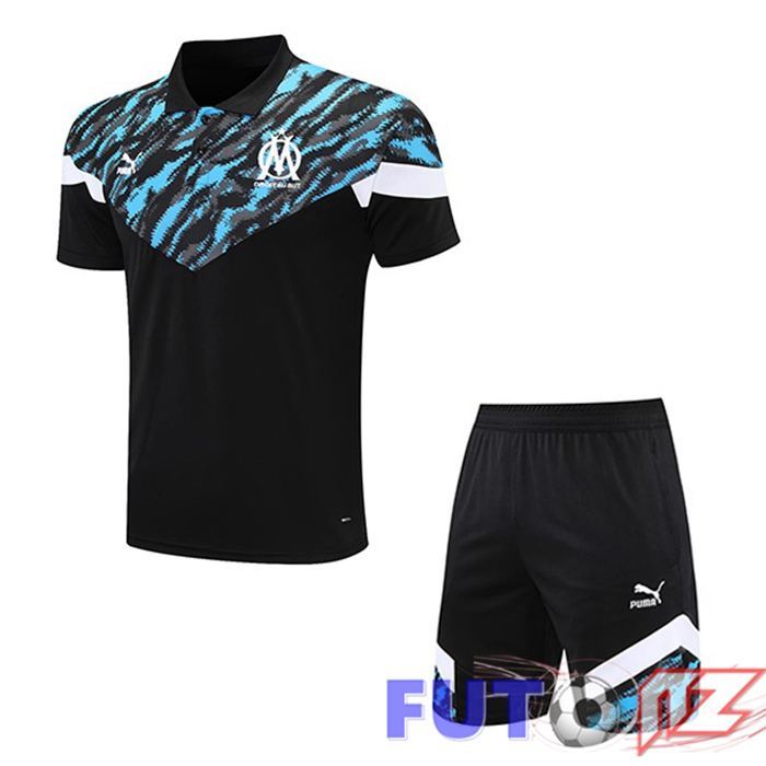 Camiseta Polo Marsella OM + Cortos Negro Azul 2021/2022